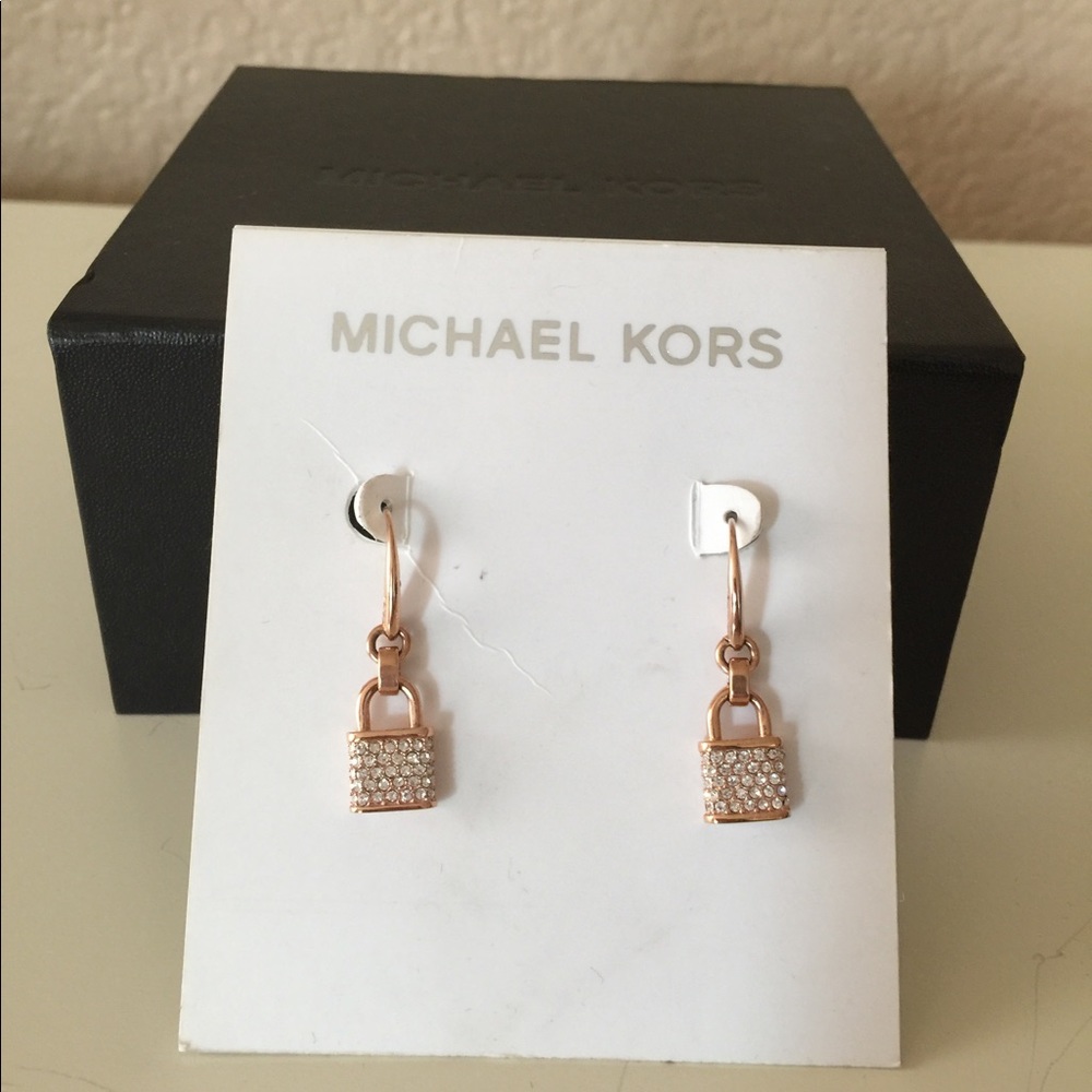 Michael Kors logo lock crystal earrings rose gold